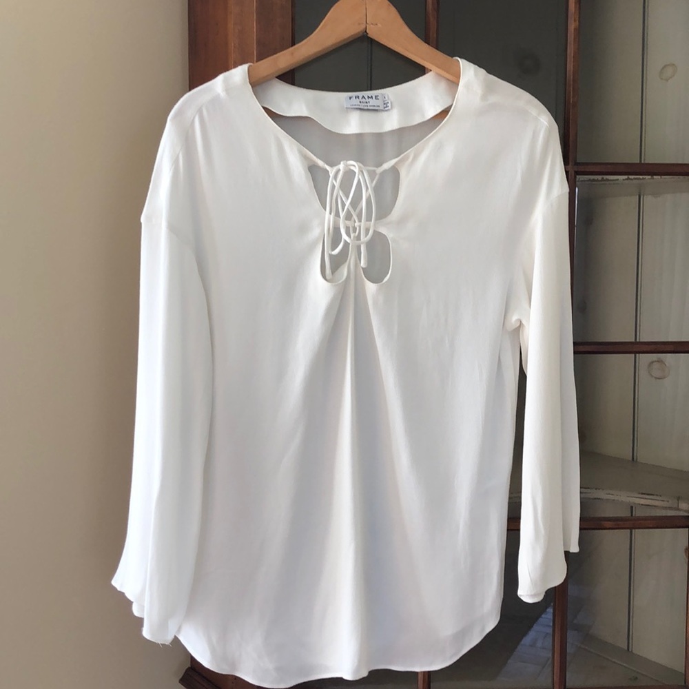 Crepe Frame  Lace Up Blouse